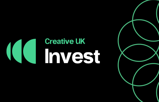 A black and green graphic with text that reads: Creative UK invest.