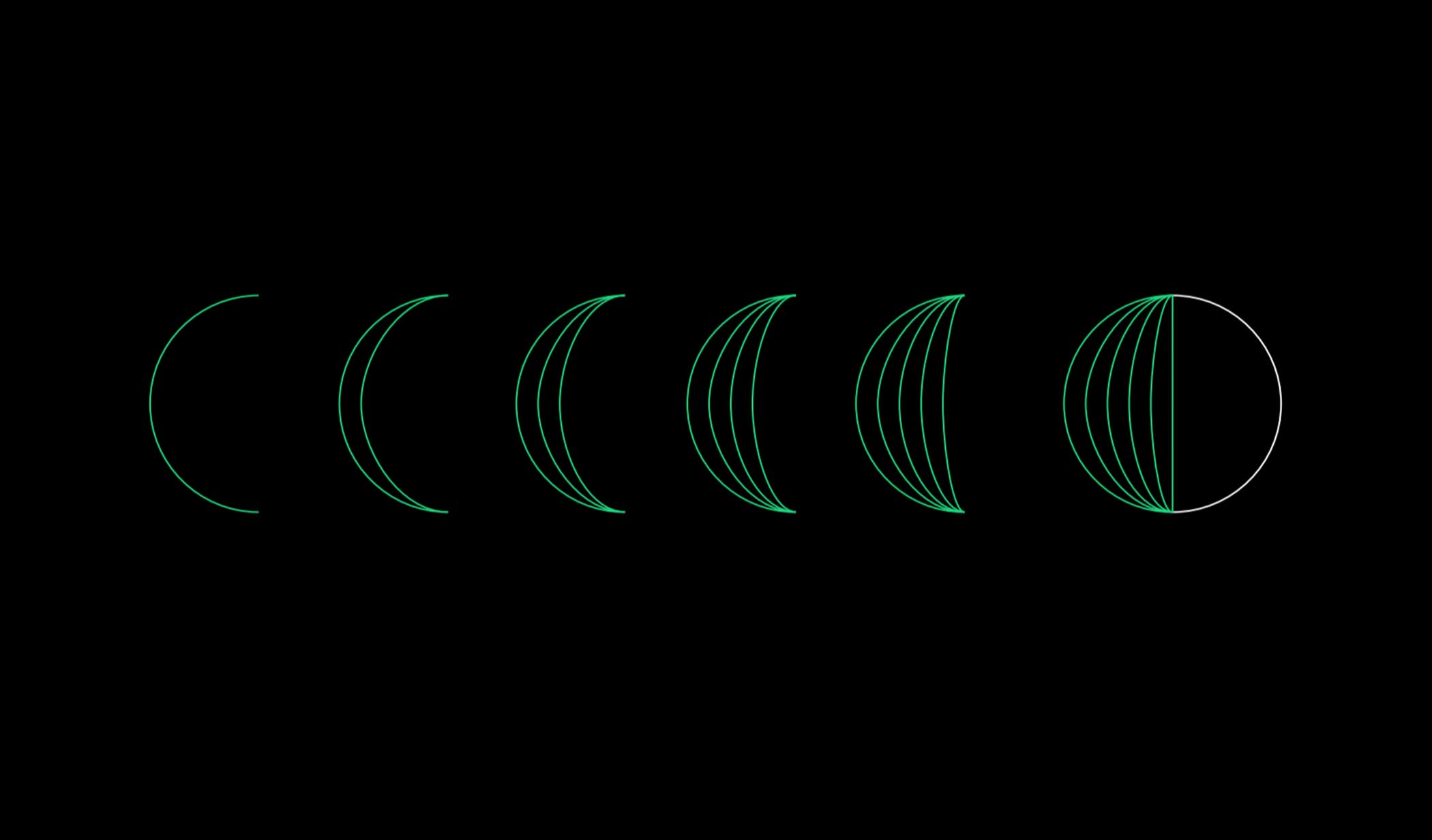 A series of green semi circles forming a sphere.