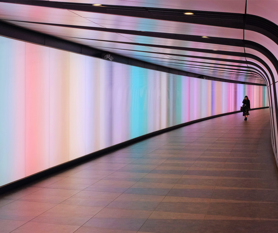 hallway with lit up walls
